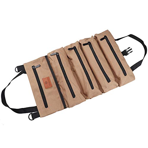 2Sonder Roll Tool Bag, Multi-Purpose Tool Roll Up Bag, 18.5â€x11â€ Wrench Roll Pouch, Foldable Canvas Tool Pocket, Car First Aid Kit, Wrap Roll Storage Bag, Hanging Tool Zipper Case (Khaki)