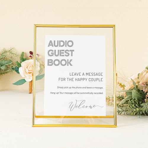 Image of Calculs Gold Wedding Floating Picture Frame Audio Guest Book Decorative Sign Photo Display Holders Signage Table Top (Gold)