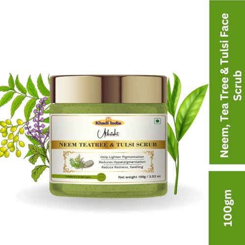Image of Khadi Neem, Tea Tree & Tulsi Face Scrub 100g | Exfoliating Scrub for Acne, Dead Skin & Oil | Unclogs Pores, Soothes & Refreshes Skin | For Men & Women | All Skin Types