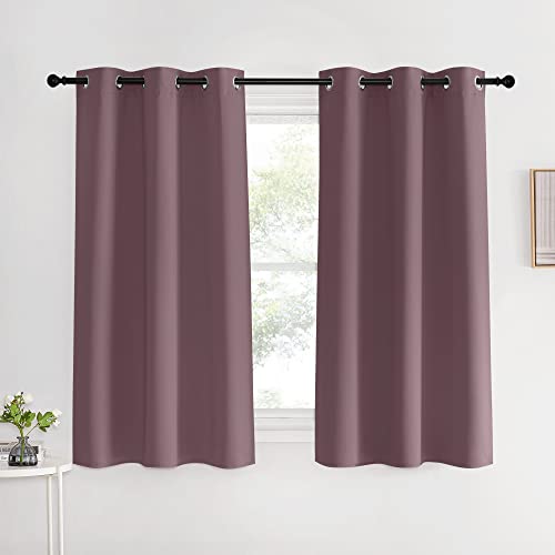 NICETOWN Kitchen Curtains, Short Curtains for Bedroom Windows, Dry Rose, 42" W by 60" L, 1 Pair, Thermal Insulated Room Darkening Curtain Panels for G