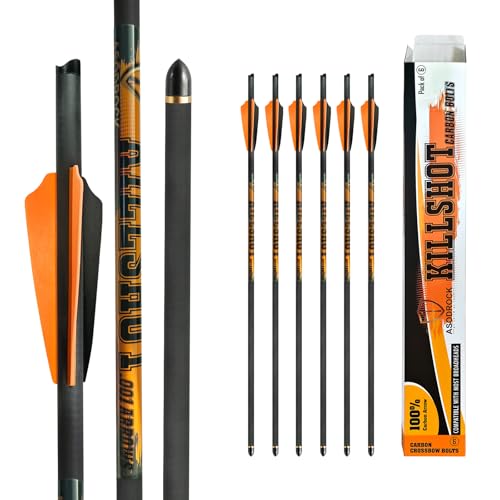 ASODROCK Crossbow Bolts 20 Inch 400 Grain Carbon Crossbow Arrows .001 Straightness with 3 Inch Vanes Moon Nock (Pack of 6) (.001 Straightness)