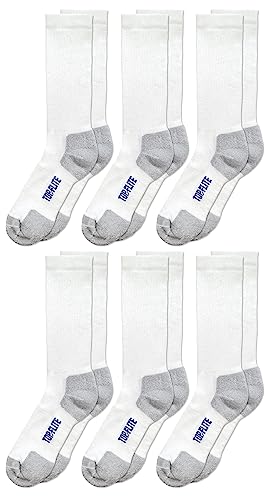 Top Flite Mens Coolmax Seamless Cushion Sport Ribbed Crew Socks 6 Pair Pack