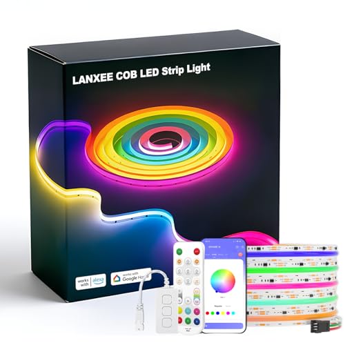 LANXEE COB LED Strip Lights 32.8ft(10m), 720 LEDs/m, Smart RGB Lights Compatible with Alexa/Google...