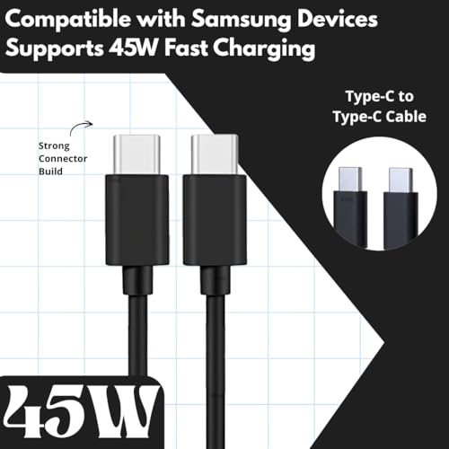 Image of 45W Type C To C PD Ultra-Fast Cable | Compatible with Samsung S25 /S24 /S24 /S23 /S22 /S21(Ultra /Fe) M36 /M35 /M07 /06 /05,(S /A /F /M)| Original Superfast Charging |Black