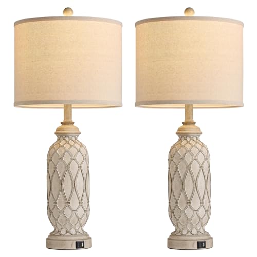 Ireliare 28" Table Lamps for Living Room Set of 2, Farmhouse Lamps for Bedroom with USB A+C Charging Ports, Touch Lamps for Nightstand, 2 Bulbs Included - Image 6