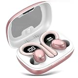 Bluetooth Kopfhörer Sport, Kopfhörer Kabellos Bluetooth 5.3 mit HD Mic, In Ear Kopfhörer mit 4 ENC Klarer Mic, 72 Std Kabellose Kopfhörer mit Tiefer Bass, IPX7 Wasserdicht Ohrhörer mit Ohrhaken, Rose