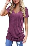 Jescakoo Summer Tops for Women Short Sleeve V Neck T Shirts Cute Fashion 2026 Fuchsia XL