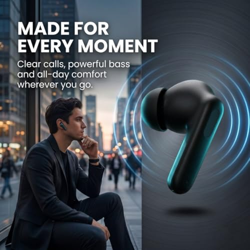 Image of TWS Bluetooth 5.3 Earbuds with 13.6mm Deep Bass Drivers, ENC Mic & IPX5 Sweat Proof Design | 72 Hours Total Playtime with 40ms Low Latency Gaming Mode for Calls, Music & Mobile Gaming