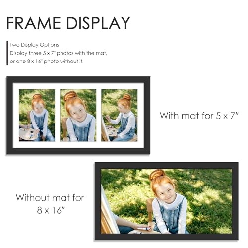 Image of DUENPY 4-Pack 8x16 Collage Picture Frames, 5x7 Collage Picture Frame Displays Three 5x7 inch Photos, or 8x16 (Without Mat) for Available Horizontal Wall Mounting Display and Vertical, Black
