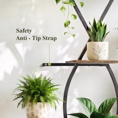Image of Plant Stand with Grow Lights for Indoor Plants, 8 Tier 65 inch Tall Corner Plant Shelf for Multiple Plants, Curved Metal Flower Rack with Hanging Hooks, Living Room Bedroom Apartment (Black)
