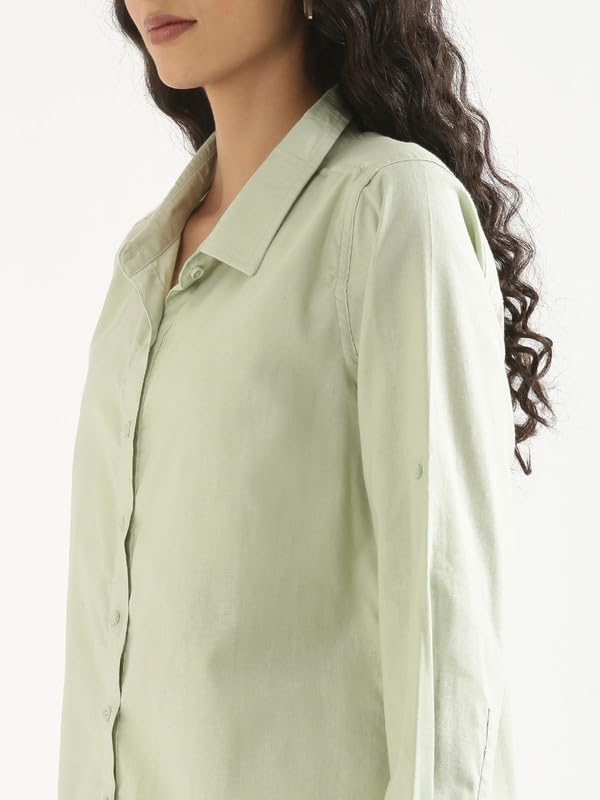 Image of SAADAA Airy Linen Shirt | Solid Regular Fit Casual Shirts Stylish for Women