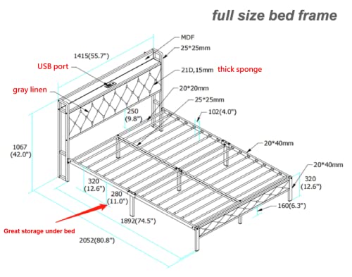 Cbbpet Full Size Bed Frame With Headboard, Bed Frame With Charging Station, Platform Bed Frame Full No Box Spring Needed - Easy To Assemble #TOP6