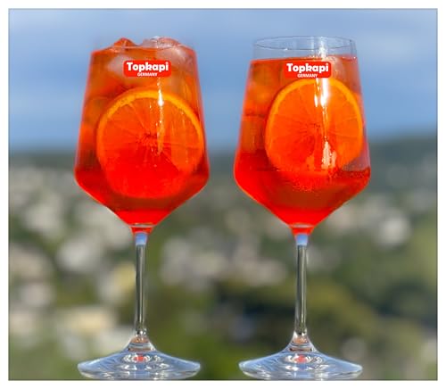 Topkapi Elite Aperol Spritz Glas Leimbach I 4 unidades Aperol Spritz Vasos XXL Tamaño I Apto para lavavajillas I Cristal sin plomo I Resistente a la rotura I Brillante y transparente I 630 ml
