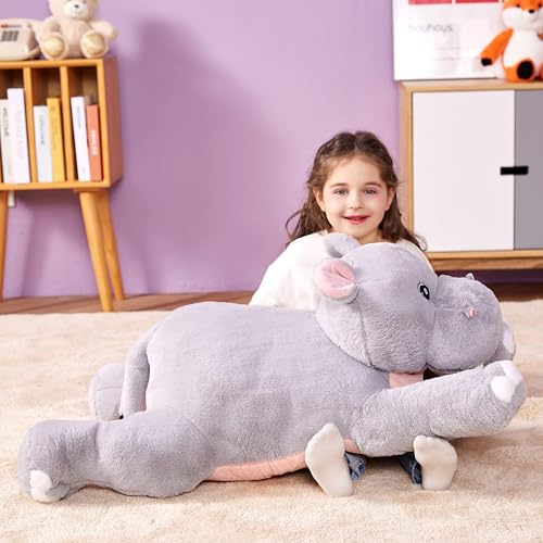 Image of IKASA Large Hippo Cuddly Toy, Giant Soft Toy, 78 cm, Large Plush Toy, Cute Huge, Fluffy Soft Jumbo Plush Toy, Gift for Children