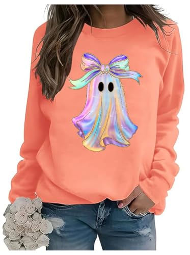 Halloween Spooky Sweatshirt Iridescent Ghost Pumpkin Hoodie Disco Ghost Pumpkin Sweatshirt