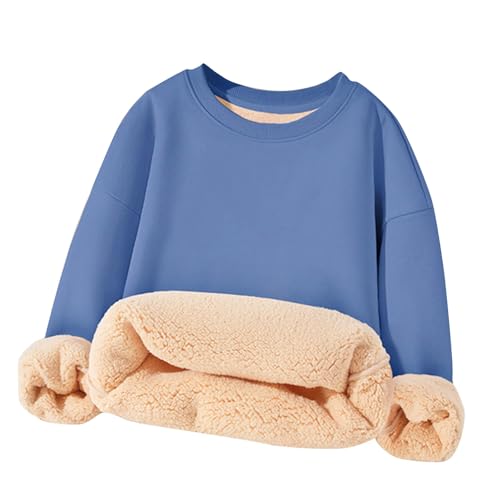 Girls Boys Sherpa Lined Oversized Crewneck Sweatshirt Long Sleeve Loose T-Shirts Kids Winter Casual Tee Tops for 3-15 Years