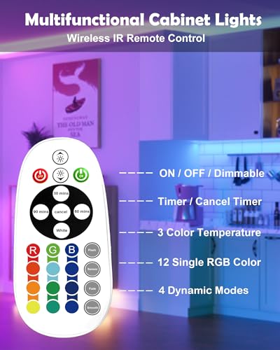 Image of SZOKLED Under Cabinet Lighting Plug in, Hardwired LED Under Cabinet Lights with Timer & Dimmable, 15 RGB Color Changing, 4-Pack