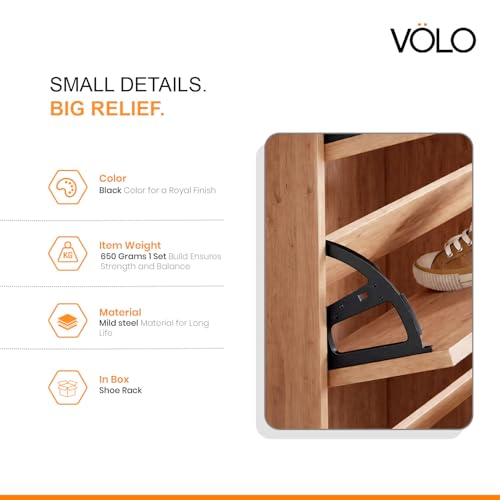 Image of VOLO 3 Layer Shoe Rack Fittings - Black Shoe Drawer Hinges for Cabinets & Furniture, Space Saving 3 Tier Shoe Organizer Hardware for Modular Shoe Cabinets Wardrobes Storage (Pack of 2 Pieces)