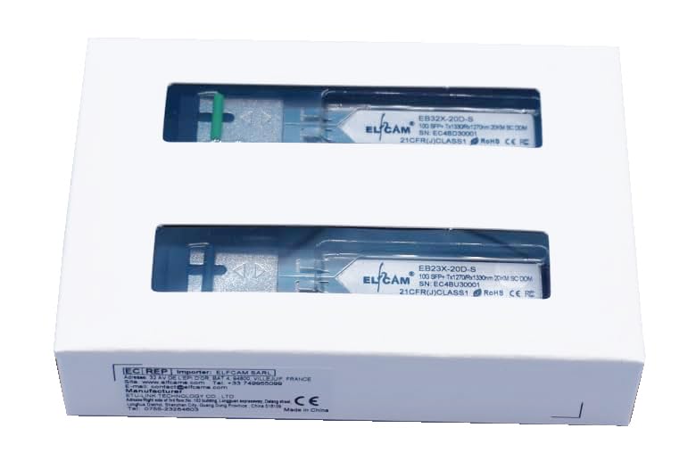 Image of Elfcam - 1 Pair 10G SFP+ BIDI Transceiver Module with SC Fiber Port Simplex Single-Mode, Support 10Gb /2.5Gb /1.25Gb, Compatible with Cisco and Open Switch, DDM 20km