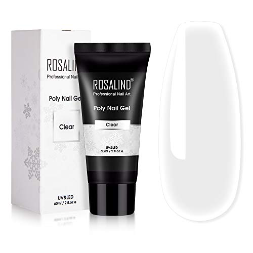 Clear Acrylic Poly Extension Gel, ROSALIND 60ml Poly Nail Gel Builder for Clear Nail Art Decoration, Nail Thickening Extension Easy to DIY Use Need UV Lamp
