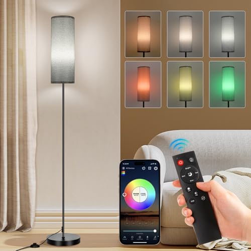 Image of FRIDEKO HOME Gray Floor Lamps for Bedroom, Dimmable Colors Temperature & Brightness, Plug in Modern Floor Lamps for Living Room, Tall Standing Lamps for Office, Corner Lamp, 9W RGB LED Bulb