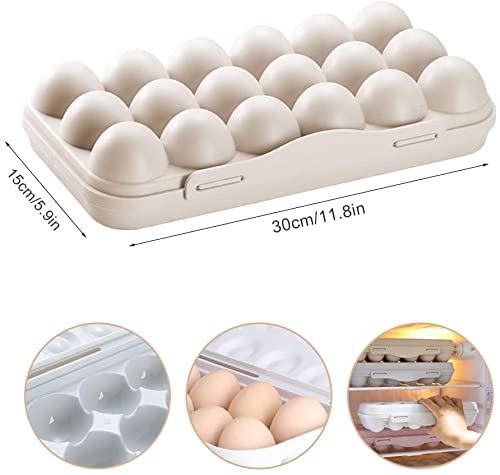TGOPIT Plastic Egg Holder for Refrigerator, Stackable Egg Storage Tray With Lid, Plastic Egg Box Carrier 1 Pack, BPA-Free Egg Storage Container for 18 Eggs(Cream) 2