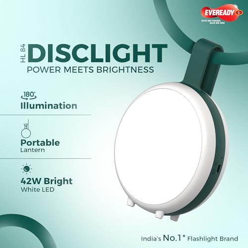Image of Eveready Disclight HL84, 42W Emergency Rechargeable Lantern, 180 Illumination, USB Type-C Charging, Durable ABS Build, Silicon Hook, Overcharge & Deep Discharge Protection, Pack of 1