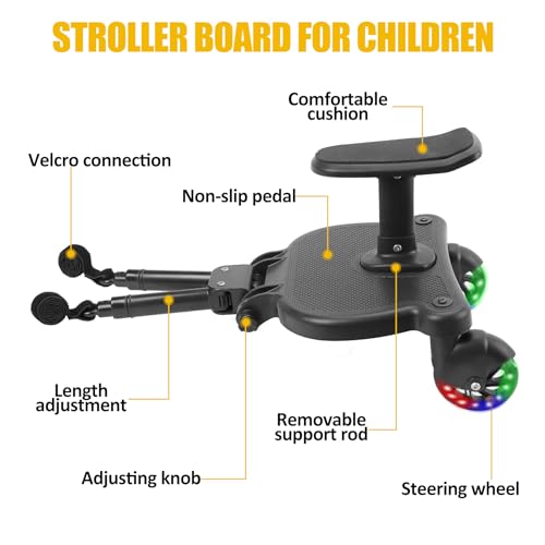 image for OmegaGym Universal Stroller Board Buggy Board with 2 LED Lighted Wheel