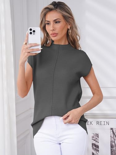 Image of Anbech Women's Mock Neck Sleeveless Pullover Sweater Vest Cap Sleeve Knit Summer Tank Tops