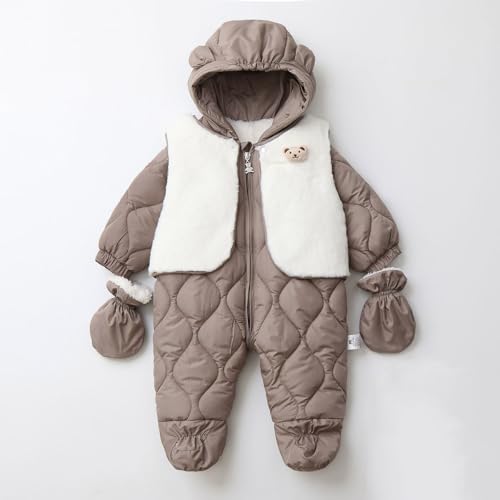 Combinaison de ski bébé doublée en fleece avec col de fourrure doux - 3