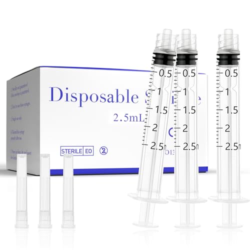 2.5ml Syringes , 23Ga 1"1cc Luer Lock Syringe for Lab Measurement Plant Irrigation Pet Feeding, Individually Wrapped, 100Pack