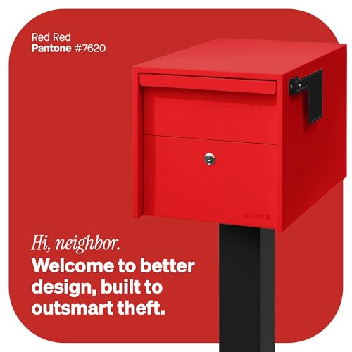 Image of Adoorn Lockable Post Mount Mailboxes for Outside - Small Anti-Theft Locking Mailbox for Packages and Letters - Weatherproof Construction - Durable Steel - 12 inch H x 12 inch W x 18.5 inch D - Red