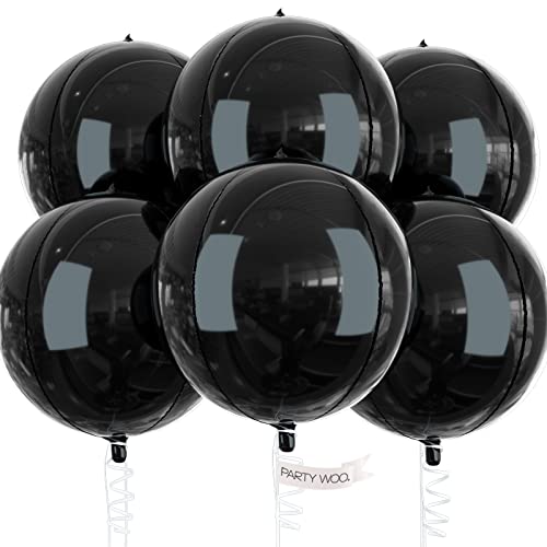 Image of PartyWoo Black Large Round Giant 4D Jumbo Foil Balloons 6pcs 22 Inch