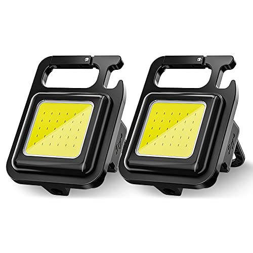 Keychain Flashlight, Cob Keychain Work Light, 1000 Lumen Rechargeable Keychain Light, 3 Light Modes, Bottle Opener, Collapsible Bracket, Mini Portable Flashlight for Camping, Hiking (2 PCS)