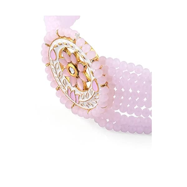 ZAVERI PEARLS Pink Meenakari Crystal Beads Multistrand Necklace Earring & Maangtikka Set For Women-ZPFK10274 - Image 5