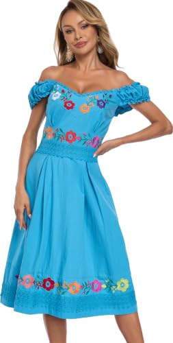 Image of Women's Mexican Dress Embroidered Causal Lace Party Dress