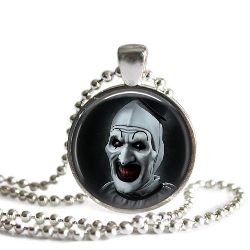 Terrifier Art the Clown Necklace1 Inch Silver-Plated Pendant with 24 Inch Stainless Steel Chain Handmade Horror Jewelry Halloween Fan Gift