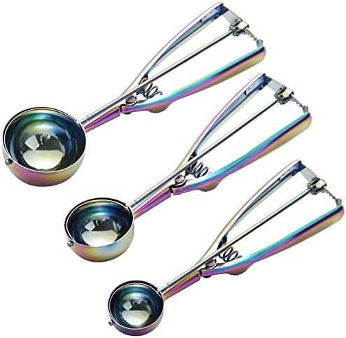 Cookie Scoop Set, 3Pcs Ice Cream Scoop, Stainless Steel Rainbow Cookie Scooper with Trigger Release, Large/Medium/Small Ice Cream Scooper Cookie Scoops for Baking, Ergonomic Handle Cookie Dough Scoop
