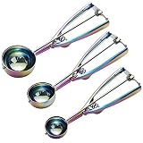 Cookie Scoop Set, 3Pcs Ice Cream Scoop, Stainless Steel Rainbow Cookie Scooper with Trigger Release,
