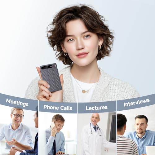AI Voice Recorder with Transcribe＆Summarize, App Control Audio Recorder Support Al Noise Cancellation Technology with 80+ Languages, Note Taker with 64GB Memory, Audio Device for Meeting, Call, Grey - Thumbnail 7