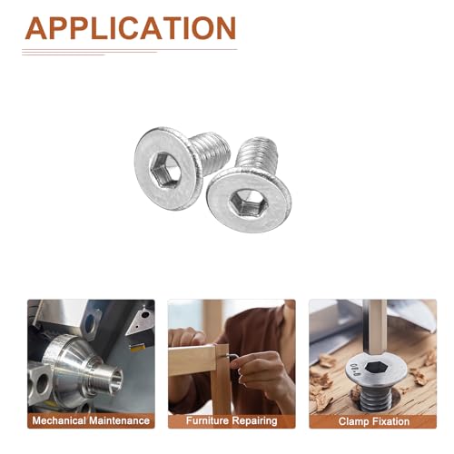 Image of DTGN M3-0.5 x 6mm Flat Head Socket Cap Screws, 100 Pack 304 Stainless Steel Hex Socket Flat Head Screws, Full Thread, Countersunk Bolts