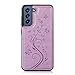 Phone Case for Samsung Galaxy S21 FE Gaxaly S 21 FE 5G with Tempered Glass Screen Protector Card Holder Wallet Cover Stand Flip Leather Cell Glaxay S21FE5G UW S21FE 21S G5 Cases Women Girl Purple