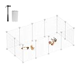 SONGMICS Freilauf, DIY-Kleintiergehege, Kleintierkäfig, Kaninchen, Meerschweinchen, Metallgitter, 143 x 73 x 46 cm, weiß LPI01W
