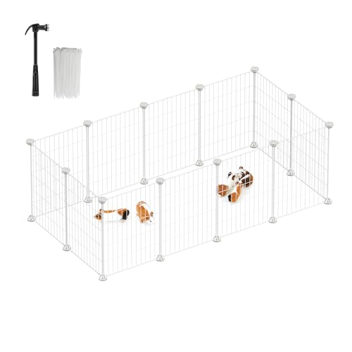 SONGMICS Freilauf, DIY-Kleintiergehege, Kleintierkäfig, Kaninchen, Meerschweinchen, Metallgitter, 143 x 73 x 46 cm, weiß LPI01W