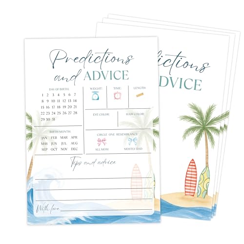 Surfing Predictions and Advice Game, Pack of 30 Game Cards, Baby on Board Baby Shower Game, Gender Reveal Party Decorations, Gender Neutral - KR14