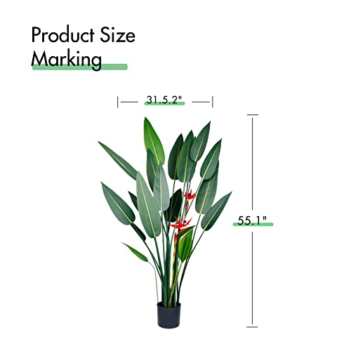 Artificial Silk Bird Of Paradise Tree With Flowers - 5 Ft Tall Faux Plant For Home Office Decor, Banana Leaf Potted Tropical Palm Tree,Indoor Outoor Space Design. (Bird Of Paradise Tree) #TOP2