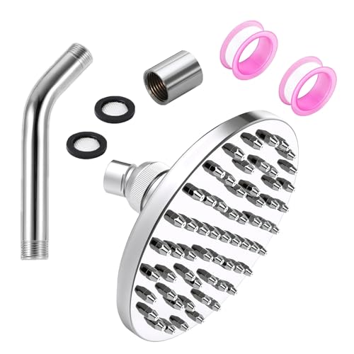 Losxuido Regendusche Set 360 Einstellbar ABS Duschkopf Regenbrause Verstellbarer Kopfbrause Rund Regendusche mit Duschkopf Verlängerung 2 Stk Gewindedichtband (6 in)