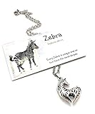 Smiling Wisdom - Zebra Hollow Heart Shaped Necklace Gift Set - Spirit Totem Animal Jewelry for Children, Tweens, Teens, Girls, Friends - Favors, BFF - Upgraded SS Chain with Clasp