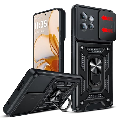 LeYi for Motorola Edge Plus 2023 Case: (𝐍𝐨𝐭 𝐅𝐢𝐭 𝐄𝐝𝐠𝐞 𝟐𝟎𝟐𝟑), Slide Camera Cover, Military-Grade Heavy Duty Unlocked Phone Cover with Metal Ring Stand Moto Edge+ Plus 2023 XT2301, Black