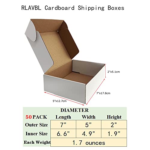Image of RLAVBL 7x5x2 Shipping Boxes Set of 50, White Small Corrugated Cardboard Box, Mailer Box